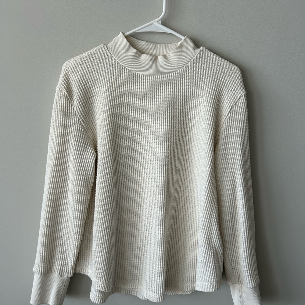 Madewell Cream Cowl Neck Sweater with Ribbed Texture